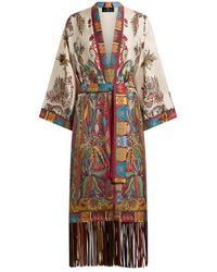 Etro - Silk Duster Coat With Fringes And Paisley Foliage Print - Lyst