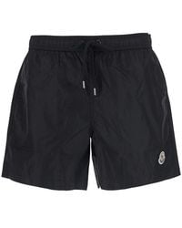 Moncler - Swim Shorts With Elasticated Waist And Logo Patch On The Front - Lyst