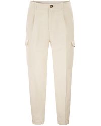 Brunello Cucinelli - Linen And Cotton Trousers With Cargo Pockets And Zip - Lyst