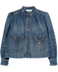 Chloé - High-Neck Gathered Denim Jacket - Lyst