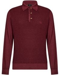 Etro - Burgundy Two-Tone Wool Knit Logo-Embroidered Polo Shirt - Lyst