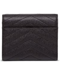 Saint Laurent - Grain De Poudre Leather Wallet With Metal Logo - Lyst