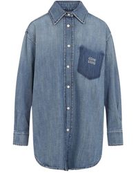 Miu Miu - Suede And Denim Shirt - Lyst