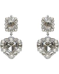 Self-Portrait - Self Portrait Crystal And Pearl Heart Earrings - Lyst