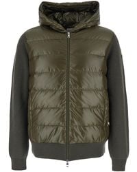 Moncler - Down Filled Cardigan With Fixed Hood And Logo Patch On The Sleeve - Lyst