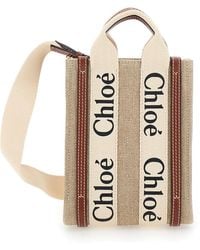 Chloé - Chloã 'Mini Woody North South' Tote Bag With Logo Lettering - Lyst