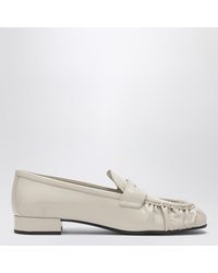 Prada - Ivory Ruched Loafer With Logo - Lyst