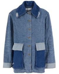 Ganni - Denim Midi Jacket Patchwork - Lyst