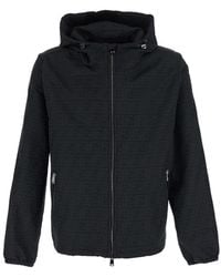 Fendi - Jacket With Drawstring Hood And All-Over Ff Motif - Lyst
