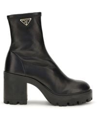 Prada - Stretch Leather Platform Ankle Boots - Lyst