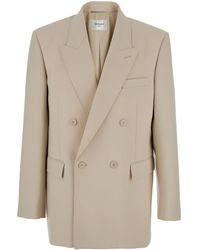 Saint Laurent - Double-Breasted Jacket With Peak Revers - Lyst