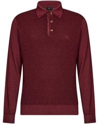 Etro - Burgundy Two-Tone Wool Knit Logo-Embroidered Polo Shirt - Lyst