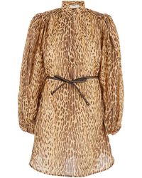 Zimmermann - 'Cascadian' Tunic Dress With Stand-Up Collar And All-Over Leopard Print - Lyst