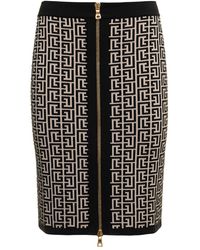 Balmain - Monogram Wool Pencil Skirt With Zip - Lyst