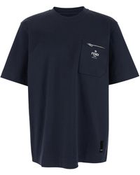 Fendi - Crewneck T-Shirt With Logo Printed On The Front And Patch Pocket With Zip - Lyst