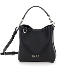 Gucci - 'Gg Emblem' Bucket Bag With Metallic Logo Lettering On The Front - Lyst