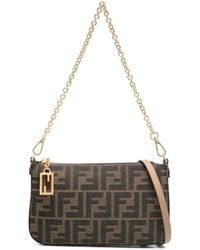 Fendi - Jacquard Ff Fabric Baguette Pouch With Chain - Lyst