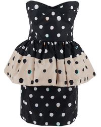 Fendi - Silk Bustier Short Dress With Peplum Detail On Thewaist And All-Over Falena Dots Motif - Lyst