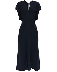 Victoria Beckham - Blouson Detail V-Neck Midi Dress - Lyst