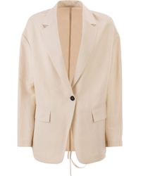 Brunello Cucinelli - Fluid Viscose And Linen Twill Jacket With Jewellery - Lyst