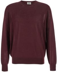 Saint Laurent - Bordeaux Crewneck Sweater With Cassandre - Lyst