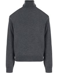 Fendi - Turtleneck Sweater With Logo Embroidery And Ribbed Trims - Lyst
