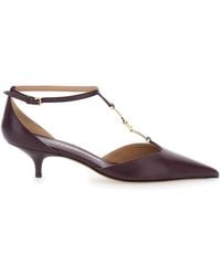 Ferragamo - Bordeaux Pumps With T Strap And Low Heel - Lyst