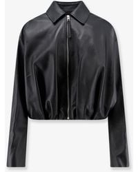Loewe - Cropped Leather Jacket With Back Logo Patch - Lyst