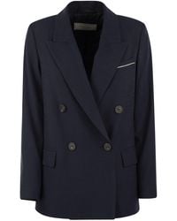 Peserico - Viscose Blend Double-Breasted Blazer - Lyst