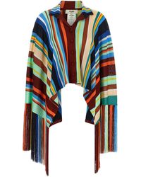 Fendi - Striped Poncho With Fringes - Lyst