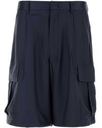 Prada - Dark Blue Silk Bermuda Shorts - Lyst