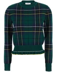 McQueen - Crew Neck Sweater With Tartan Pattern And Fringed Hem - Lyst