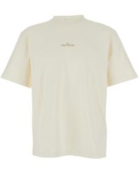 Stone Island - Crewneck T-Shirt With Logo Lettering On The Front And Maxi Logo Print On The Rear - Lyst