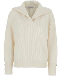 Brunello Cucinelli - Ribbed Knit Sweater With V Neck - Lyst