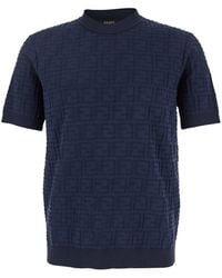 Fendi - Crewneck T-Shirt With All-Over Ff Logo Embroidery - Lyst