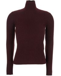 Max Mara - Bordeaux Turtleneck Sweater With Ribbed Design - Lyst