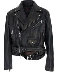 DSquared² - 'D2 X Magliano' Biker Jacket With Wide Classic Lapels And Logoed Belt - Lyst