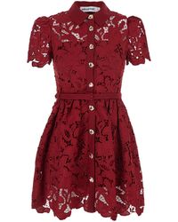 Self-Portrait - Burgundy Lace Collared Mini Dress - Lyst