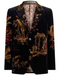 Etro - Single-Breasted Cotton Velvet Jacket With Applied Floral And Animal Print - Lyst