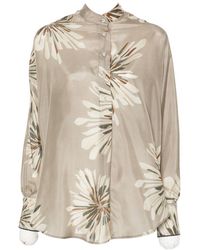 Brunello Cucinelli - Printed Silk Shirt - Lyst