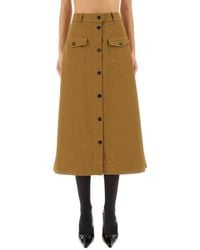 Saint Laurent - Cotton Serge Midi Skirt - Lyst