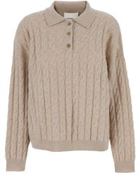 Lisa Yang - 'Magnolie' Cable Knit Polo Shirt-Style Sweater With Classic Collar - Lyst