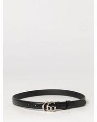Gucci - Gg Marmont Slim Leather Belt With Monogram Buckle - Lyst