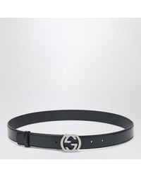 Gucci - Leather Belt With Engraved Gg Buckle - Lyst