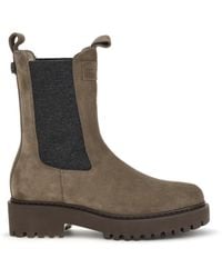 Brunello Cucinelli - Suede Ankle Boots With Knit Insert And Precious Loop Detail - Lyst