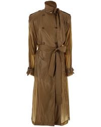 Saint Laurent - Double-Breasted Trench Coat With Lavallière Collar And Front Belt - Lyst