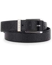 Gucci - Grained Leather Belt With Square Buckle Calf - Lyst