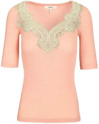 Chloé - Wool Rib Knitted & Guipure Sweater - Lyst