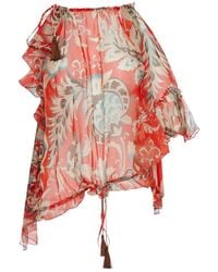 Etro - Single-Sleeved Silk Top With Floral Pattern - Lyst