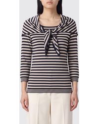 Max Mara - Slim Fit Striped Wool Crewneck Jumper With Pussy-Bow Neck - Lyst